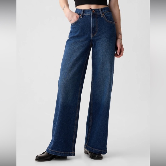 NWT GAP Stride High Rise Wide Leg Jeans in Dark Wash - Picture 4 of 5